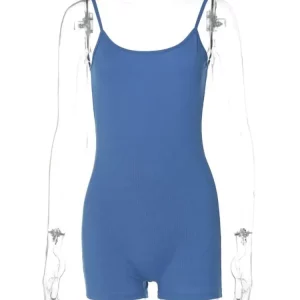 Solid Spaghetti Strap Bodycon Playsuit | Sexy Low Cut Backless Overall | Women's Sportswear 2024