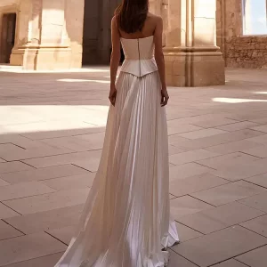 Solid Strapless Maxi Dress: Elegant Backless Pleated Women's Fashion - 2024 Wedding Banquet Robes