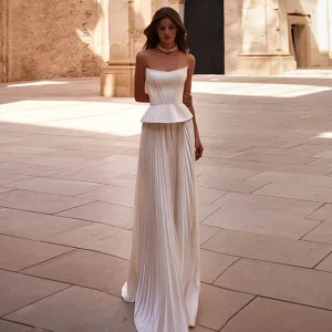 Solid Strapless Maxi Dress: Elegant Backless Pleated Women's Fashion - 2024 Wedding Banquet Robes