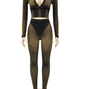 Sparkling Crystal Crop Top & Legging Set for Party Club