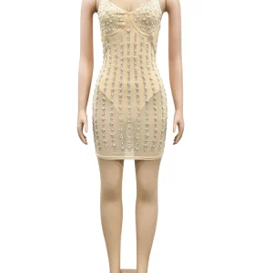 Sparkling Crystal Pearl Bodycon Dress for Nightclub Glam