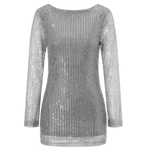 Sparkly Sequins Backless Tie-up Mini Dress for Women