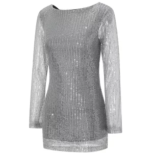 Sparkly Sequins Backless Tie-up Mini Dress for Women