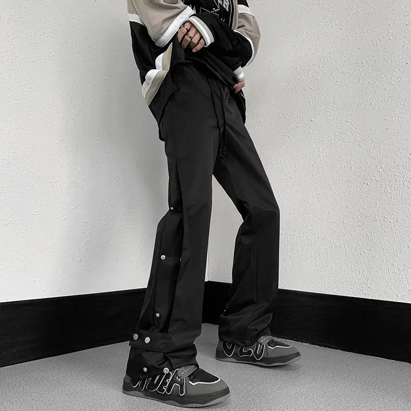 Spring Autumn Men's Wide Leg Sports Tracksuit Bottom Slit Trousers