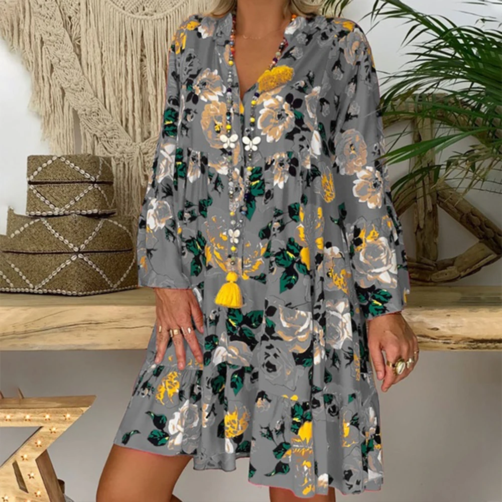 Spring Boho Beach Floral Oversized Dress for Women - Plus Size Casual Long Skirt