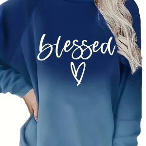 Spring Casual Plus Size Sweatshirt with Ombre & Heart Print