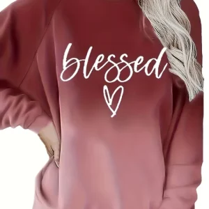 Spring Casual Plus Size Sweatshirt with Ombre & Heart Print