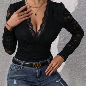 Spring Summer Black Lace Bodysuit | Slim Fit Stretch Playsuit | Y2K Streetwear Romper