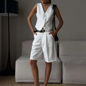 Spring Summer Women's V-neck Vest and Shorts Set