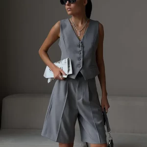 Spring Summer Women's V-neck Vest and Shorts Set