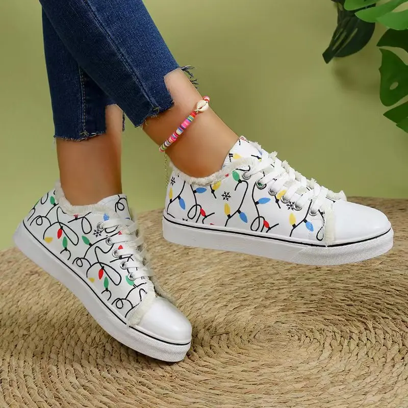 Spring Women's Graffiti Canvas Sneakers - Stylish Lace-Ups