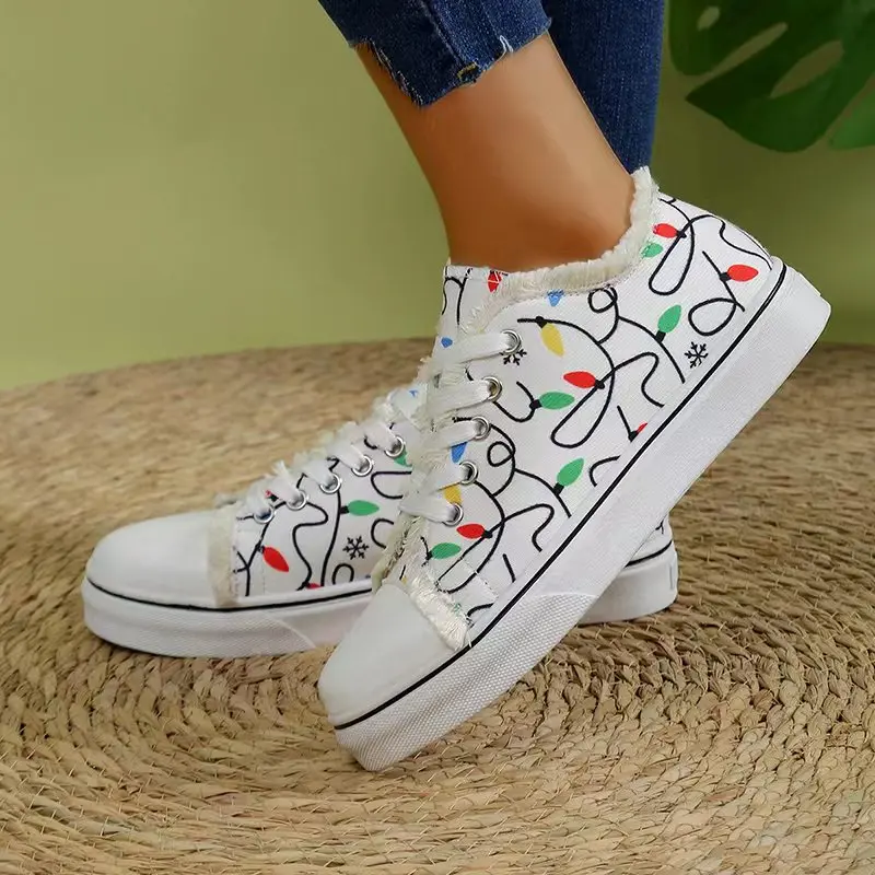 Spring Women's Graffiti Canvas Sneakers - Stylish Lace-Ups