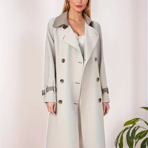 Spring Women's Long Trench Coat: Casual Double Breasted Overcoat