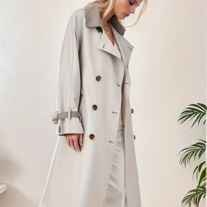 Spring Women's Long Trench Coat: Casual Double Breasted Overcoat