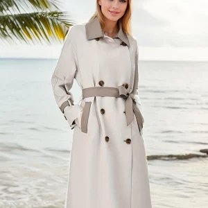 Spring Women's Long Trench Coat: Casual Double Breasted Overcoat