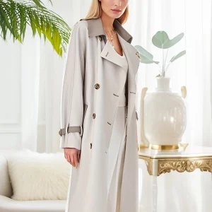 Spring Women's Long Trench Coat: Casual Double Breasted Overcoat