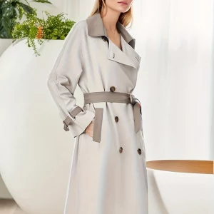 Spring Women's Long Trench Coat: Casual Double Breasted Overcoat