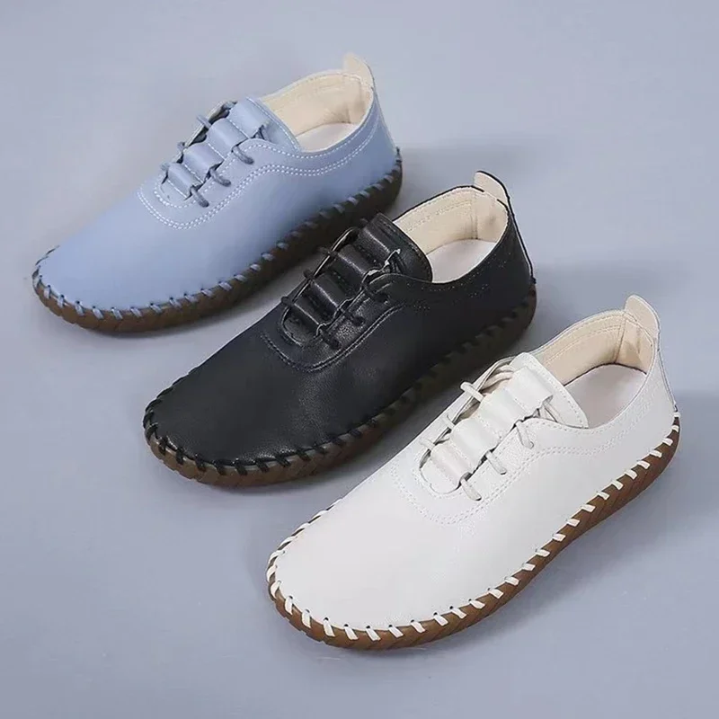 Spring Women's Platform Loafers Lace-Up Leather Sneakers