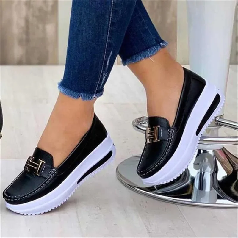 Spring Women's Platform Sneakers Lace Up Casual White Shoes