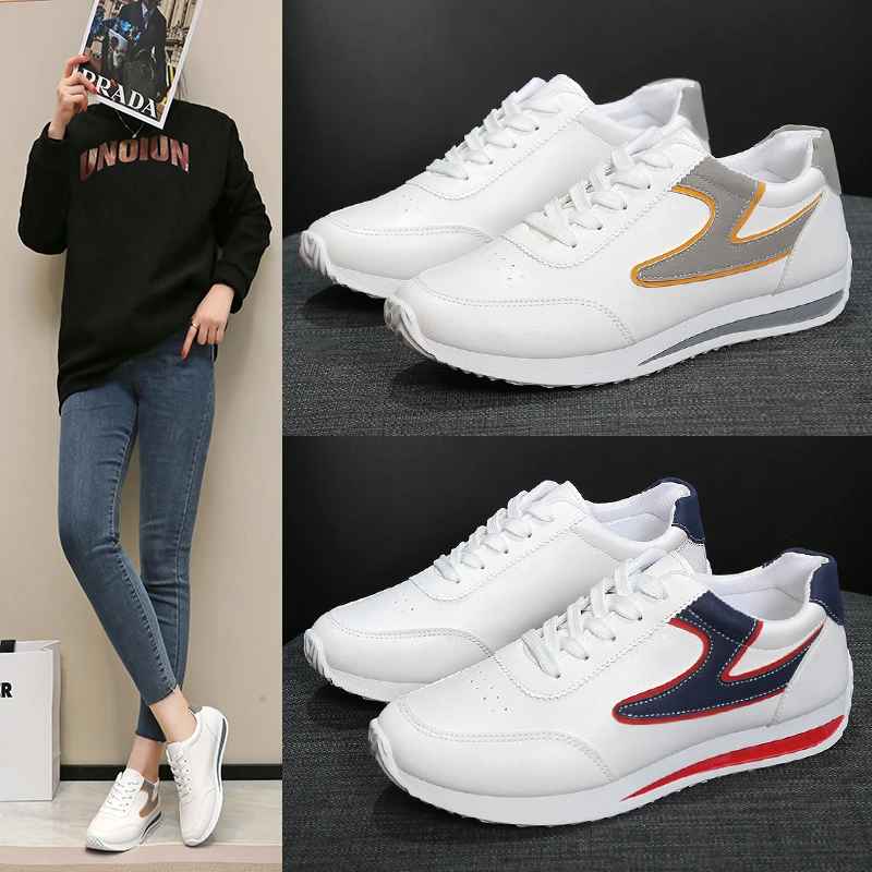 Spring Women's White Pu Leather Sneakers - Fashionable Lightweight Casual Running Shoes