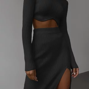 Spring Y2K Crop Top and Split Skirt Set - Chic Women's Streetwear Fashion