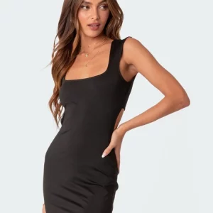 Square Collar Bodycon Dress with Wide Straps - Y2K Chic Hollow Out Dress