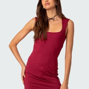 Square Collar Bodycon Dress with Wide Straps - Y2K Chic Hollow Out Dress