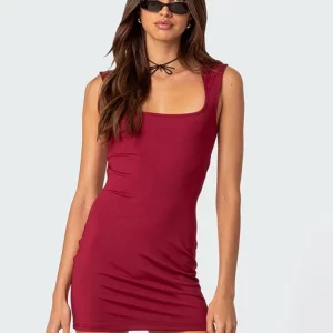 Square Collar Bodycon Dress with Wide Straps - Y2K Chic Hollow Out Dress