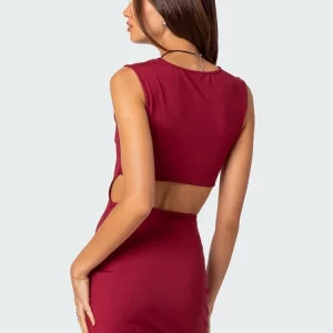 Square Collar Bodycon Dress with Wide Straps - Y2K Chic Hollow Out Dress