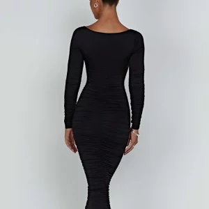 Square Neck Long Sleeve Bodycon Evening Dress for Women