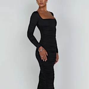 Square Neck Long Sleeve Bodycon Evening Dress for Women