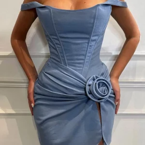 Strapless Backless Ruched Denim Mini Dress for Women