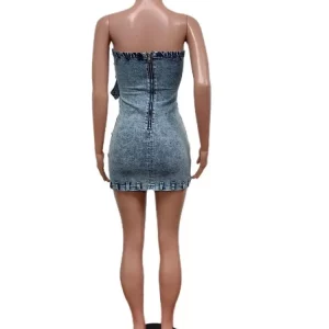 Strapless Denim Dress with Multi Pockets, Backless Zip - Women's Sexy Slim Fit Mini Dress for