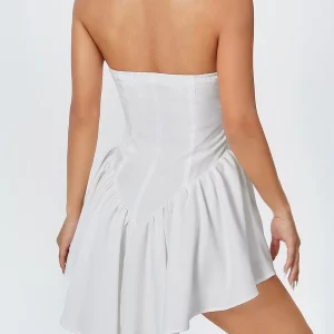 Strapless Mini Dress with Central Clasp Corset - Women's Solid Color Tube Dress