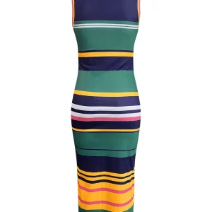 Striped Bodycon Dress: Women's Summer Elegant Sleeveless Midi Dress