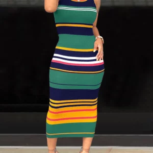 Striped Bodycon Dress: Women's Summer Elegant Sleeveless Midi Dress