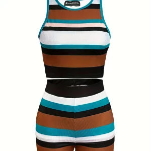 Striped Crop Top and Shorts Set for Women - Summer 2024 Beachwear