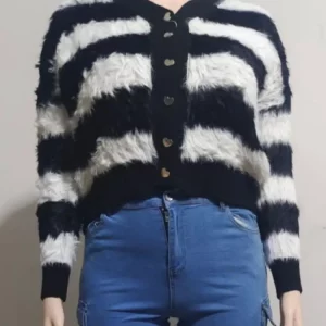 Striped Knit Sweater Women Hipster Cardigan Jacket