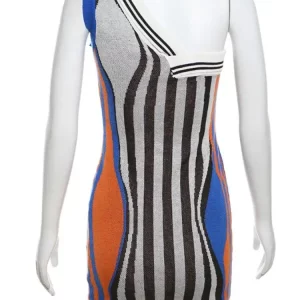 Striped Patchwork Mini Dress Women Sleeveless Hipster Robe