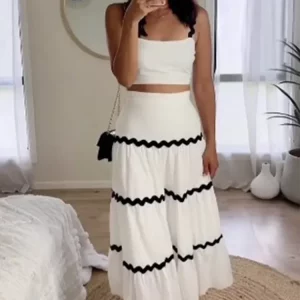 Striped Tube Top and Skirt Set - Women's Fashion