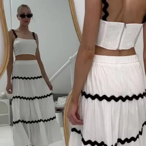 Striped Tube Top and Skirt Set - Women's Fashion