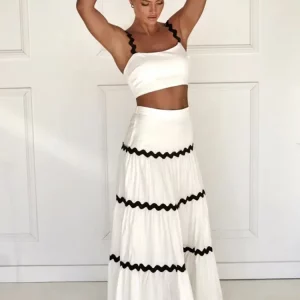 Striped Tube Top and Skirt Set - Women's Fashion