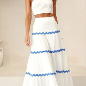 Striped Tube Top and Skirt Set - Women's Fashion