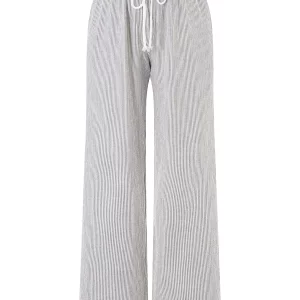 Striped Wide Leg Bandage Pants for Women - Casual Low Rise Trousers for Spring/Summer Streetwear