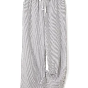 Striped Wide Leg Bandage Pants for Women - Casual Low Rise Trousers for Spring/Summer Streetwear