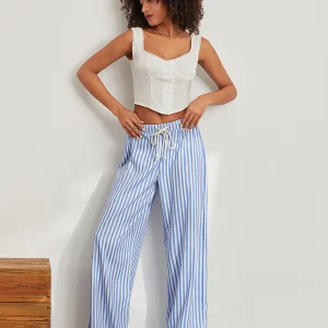 Striped Wide Leg Drawstring Pants for Women - Stylish Spring/Summer Trousers