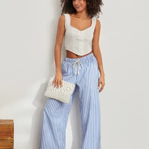 Striped Wide Leg Drawstring Pants for Women - Stylish Spring/Summer Trousers