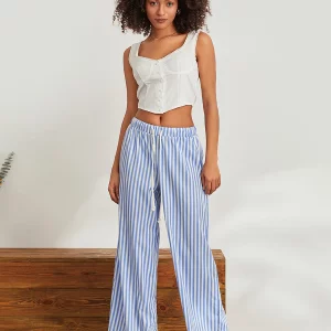 Striped Wide Leg Drawstring Pants for Women - Stylish Spring/Summer Trousers