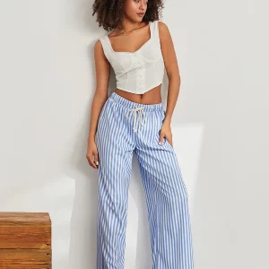 Striped Wide Leg Drawstring Pants for Women - Stylish Spring/Summer Trousers