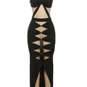 Stunning Black Bodycon Maxi Dress with Spaghetti Straps